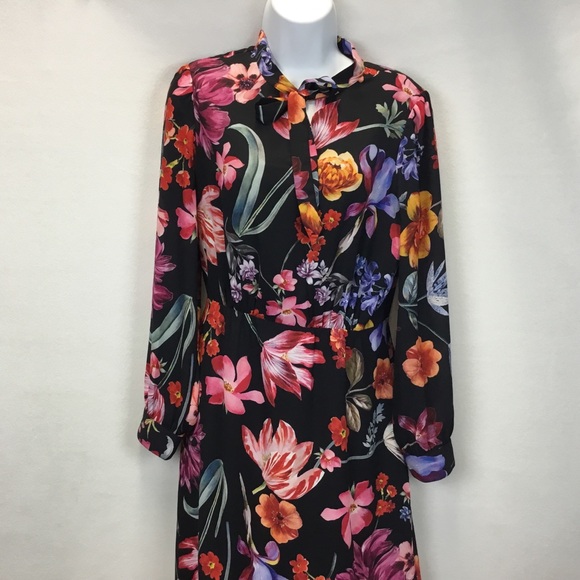 J. Crew Tie Neck Ruffle Midi Dress in Midnight Dutch Floral Size 6 - Picture 3 of 14